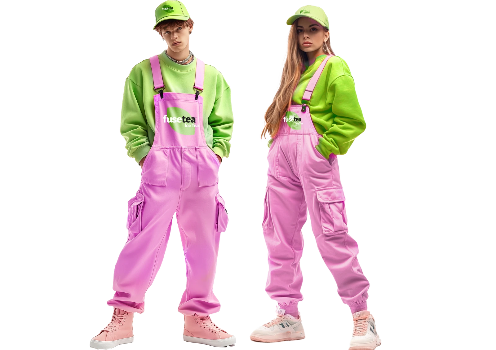 Streetwear look — models in green and pink sets