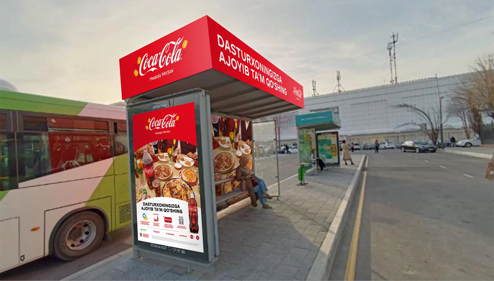 Coca-Cola bus-stop retail signage in a shopping mall