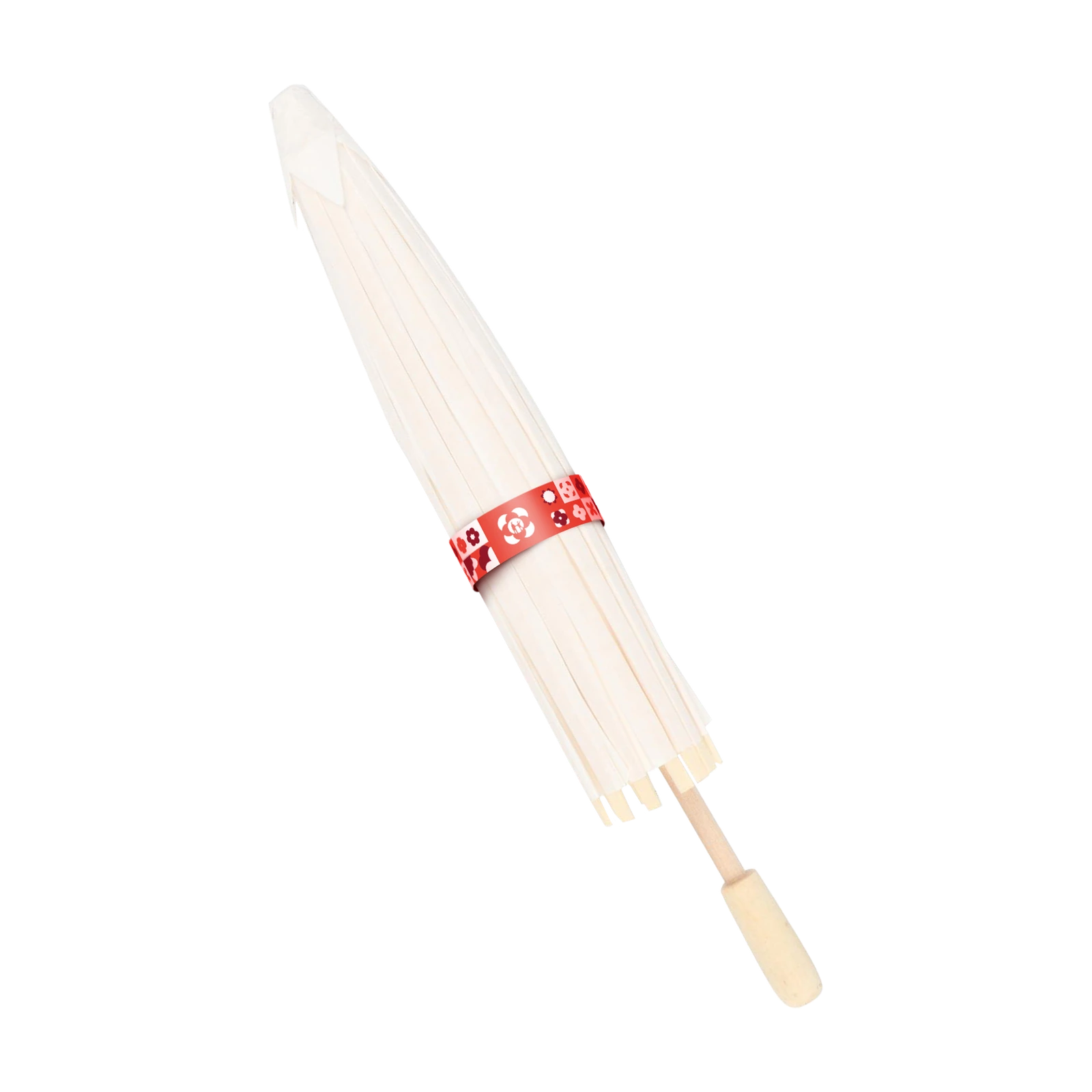 Branded white paper parasol, closed